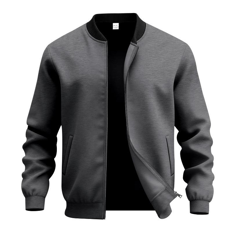 Giacca Bomber Casual da Uomo a Manica Lunga, Colore Unito, Collo Alto, con Zip
