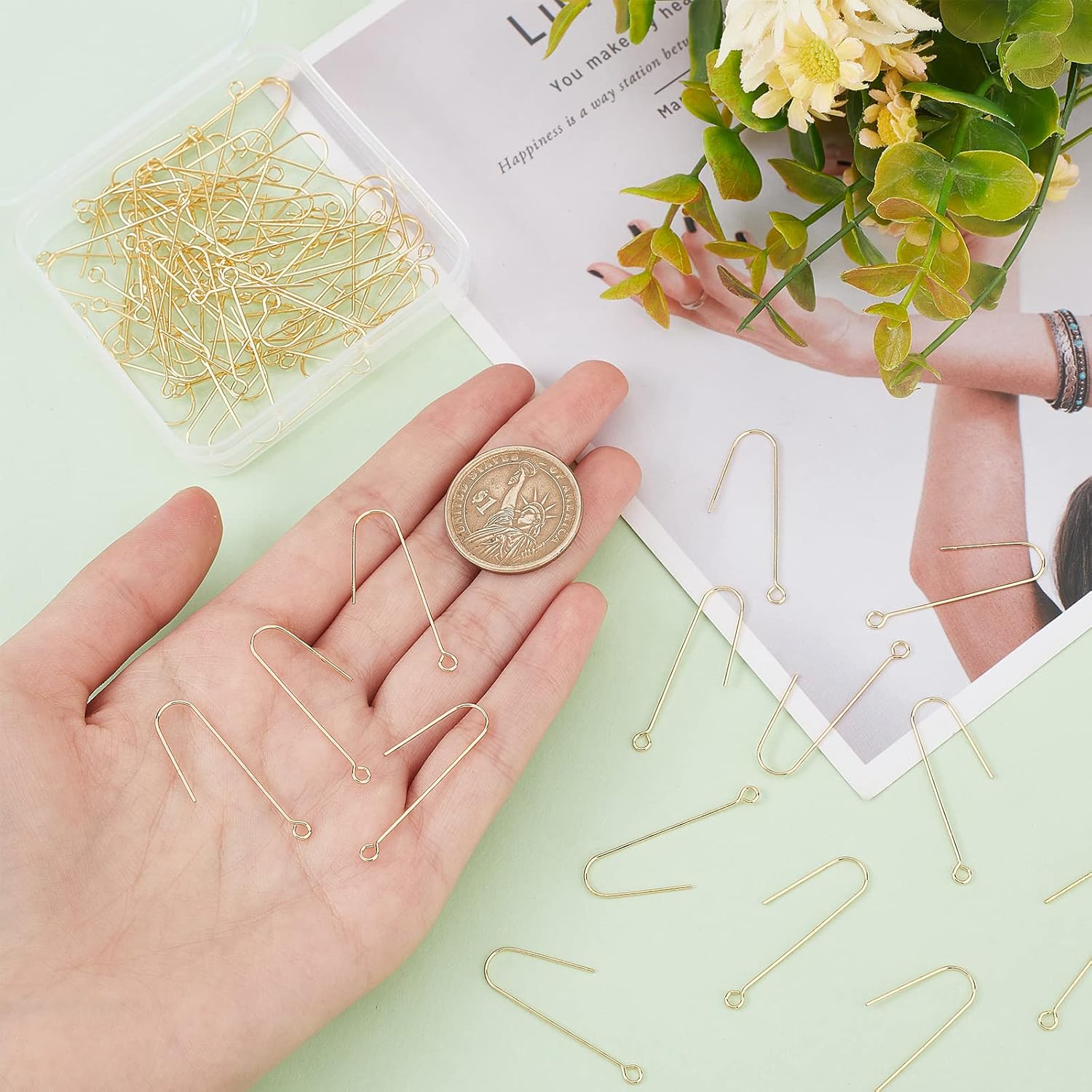 DICOSMETIC 70Pcs U Shape Earring Hooks Ear Wires Fish Hooks Brass Earwire Connector Gold Plated Earring Dangle Earwire Connector Supplies for DIY