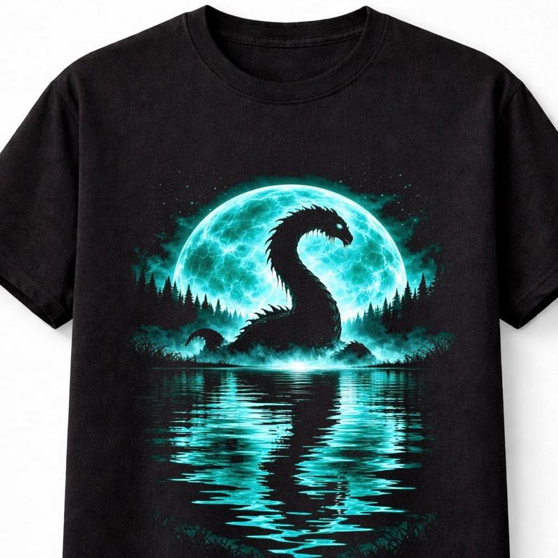 Loch Ness Monster Cryptid Lake Monster Moon Graphic Unisex TShirt