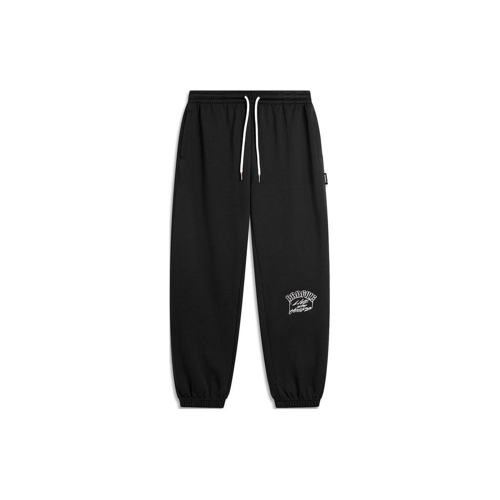Li Ning Basketball Series Bad Five Letter Embroidery Drawstring Cuffed Knitted Sports Pants Men Pants Black AKLU471-3