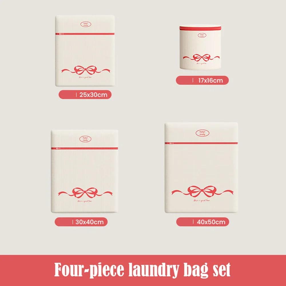 

Сетчатый карман для белья на молнии с розовым галстуком-бабочкой, многоразовый, прочный, для защиты белья в стиральной машине, дорожная сумка для хранения L