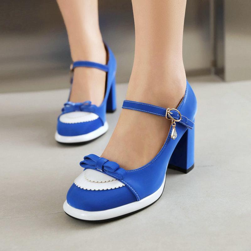 

New Fashion Bow High Heel Thick Heel Women s Single Shoes