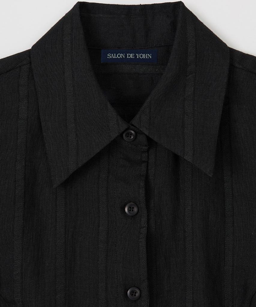 SALON DE YOHN Classic Linen Short Sleeve Shirt_ Black