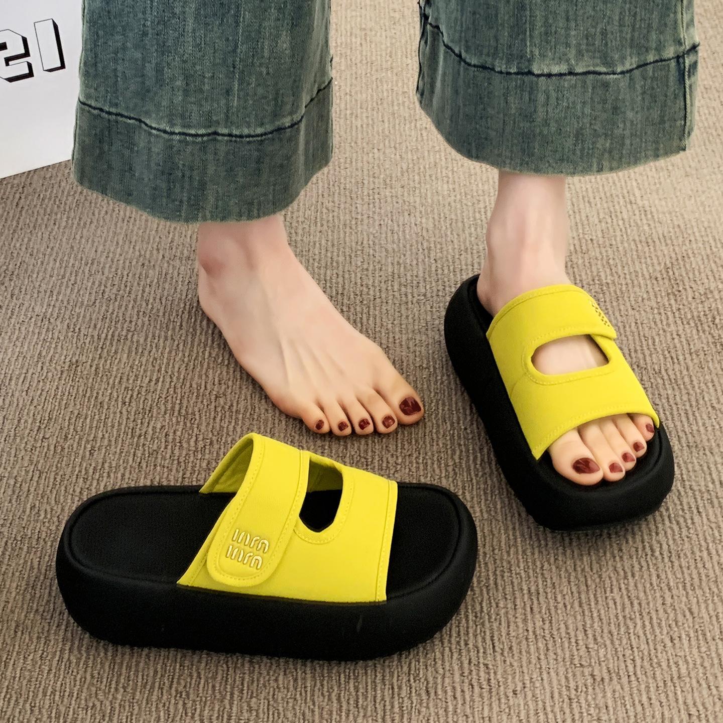 

Крутые шлепанцы на толстой подошве на липучках для летней женской носки, новые, увеличивающие рост, универсальные и тонкие, повседневные сандалии одним словом 40 жёлтый