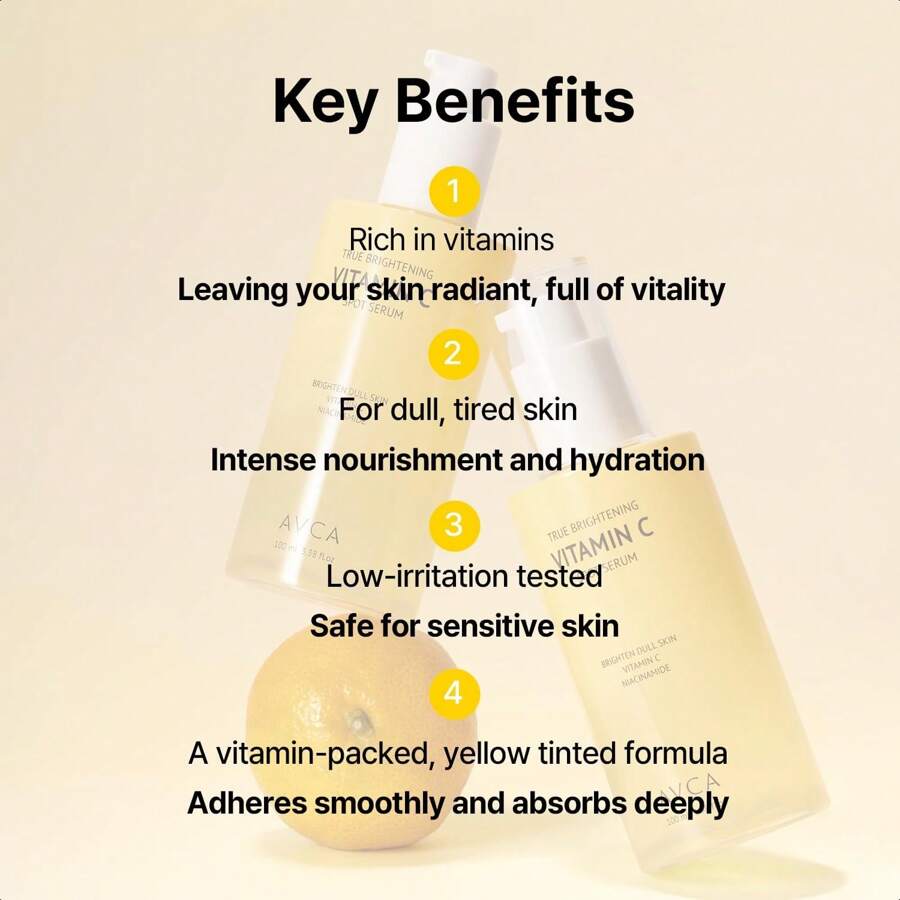 AVCA True Brightening Vitamin C Serum 100ml - Für Entferner von dunklen Flecken Gesichtsserum mit Vitamin C, Niacinamid, Koreanische Hautpflege