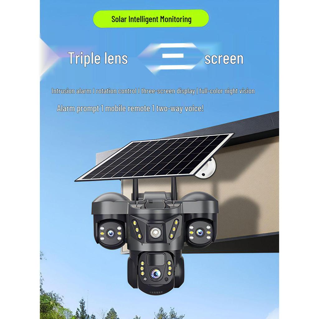 Solar-Powered Triple-Lens 4G Outdoor Surveillance Phone with Three Screens