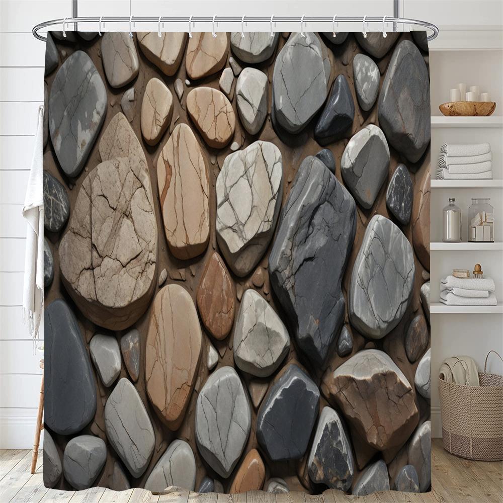 Rural Brick Wall Printed Shower Curtain Mildew Washable Curtain with Hooks Bathroom Decorative Curtain Rocks 3D Shower Curtains