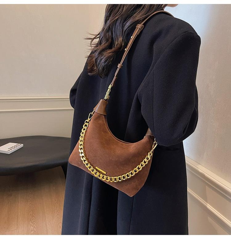 Suede Bag Women's New Fashion Chain Bag Versatile Handbag Casual Texture Retro Messenger Bag