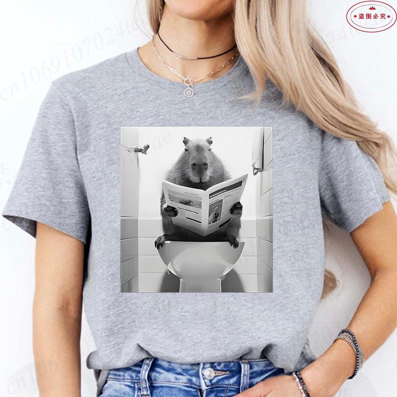 Funny Capybara Bathroom Graphic Tops for Men Women Streetwear Summer T Shirts Fashion Oversized Casual Short Sleeve Tees