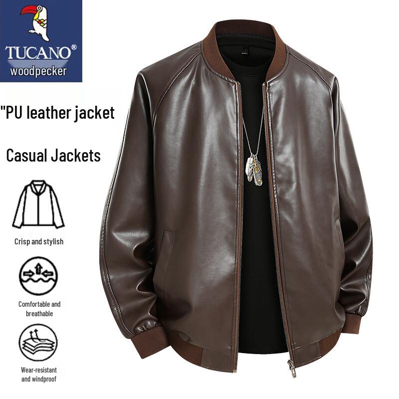 

TUCANO Men s Retro PU Leather Baseball Collar Jacket 7XL