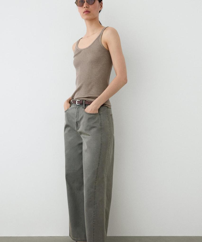 Masimodutti Denim Detail Wide Leg Cotton Pants