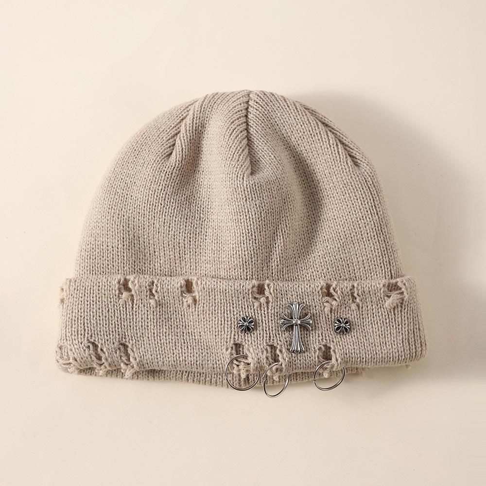 New Unisex Knitted Beanie With Devil Horns Halloween Distressed Skull Cap Hip Hop Winter Warm Yarn Hat For Men Women