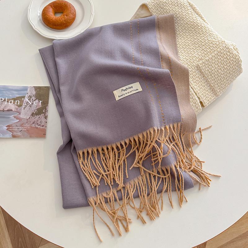 Nuova sciarpa calda in cashmere Winer per donna, moda, spessa, in tinta unita, in pashmina, scialle, foulard, donna