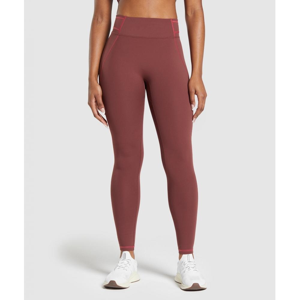 

GYMSHARK Stitch Feature Leggings Burgundy Brown B6A8Z RBQV XXS