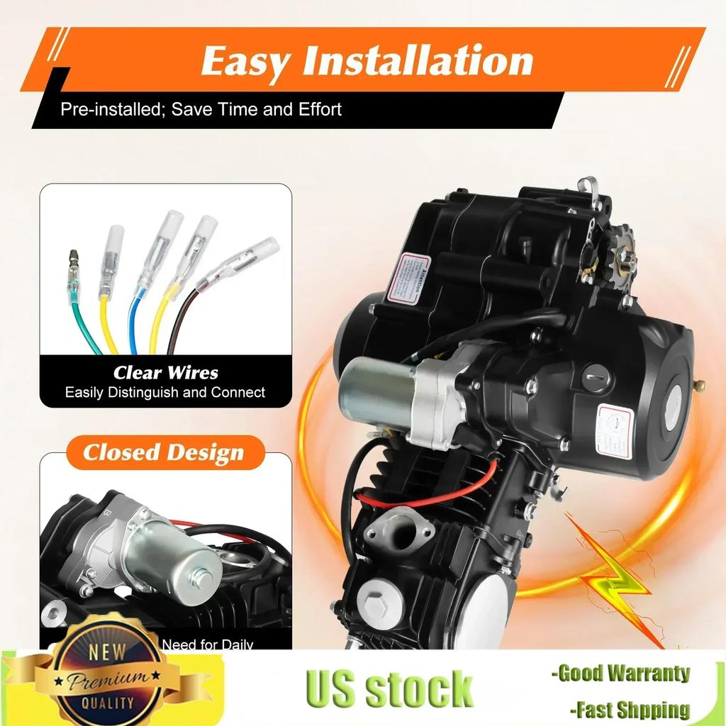 110CC 4-stroke ATV Single Cylinder Engine Motor Air Cooling Semi-Auto 4-speed Machine With Reverse Electric Start For GO Karts