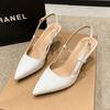 Spring Women's Pumps Belt Buckle Back Strape Med Heel Solid Pointed Toe Ladies Heels Office Luxury Casual Ins Khaki Female Shoes