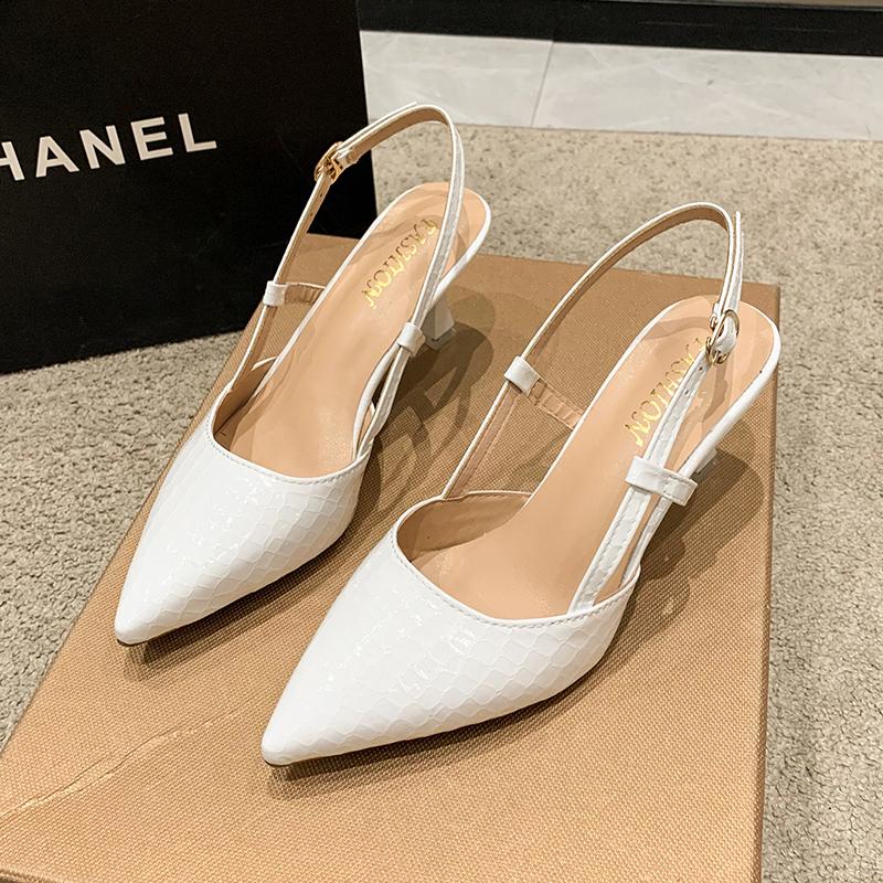 Spring Women's Pumps Belt Buckle Back Strape Med Heel Solid Pointed Toe Ladies Heels Office Luxury Casual Ins Khaki Female Shoes