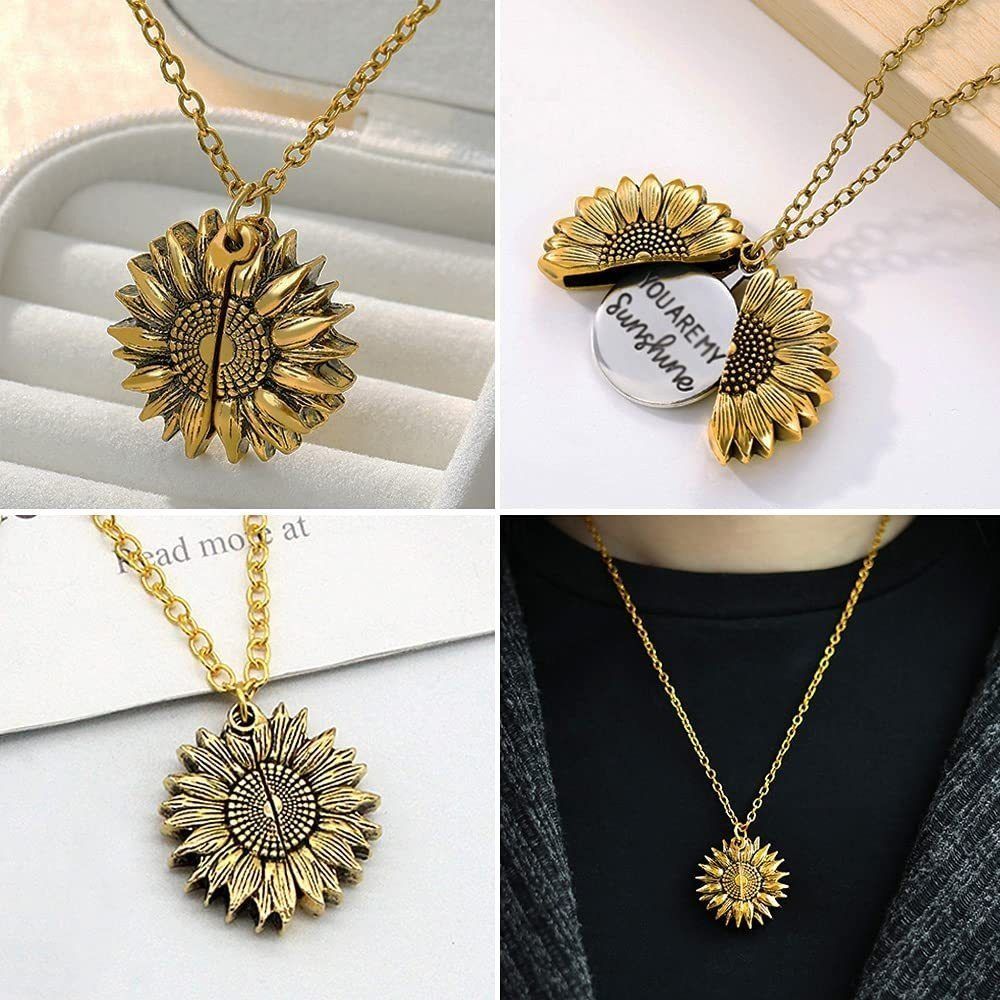 Hypoallergenic Titanium Steel Sunflower Gift Box Love Necklace Elegant Sunflower Pendant  Birthday
