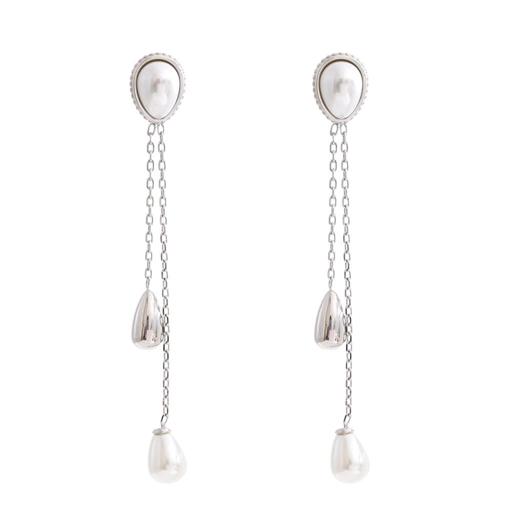 

Yhpup Korean Simulated Pearls Water Drop Long Chain Hanging Drop Earrings Temperament Fashion Chic Ear Jewelry Gift Waterproof