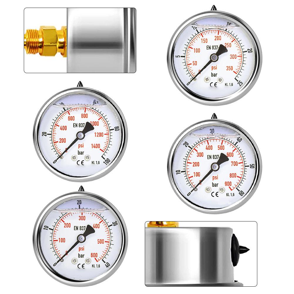 Pressure Gauge 0 100 Bar PSI with 60mm Dial Featuring Accurate Measurement for Hydraulic and Vacuum Applications