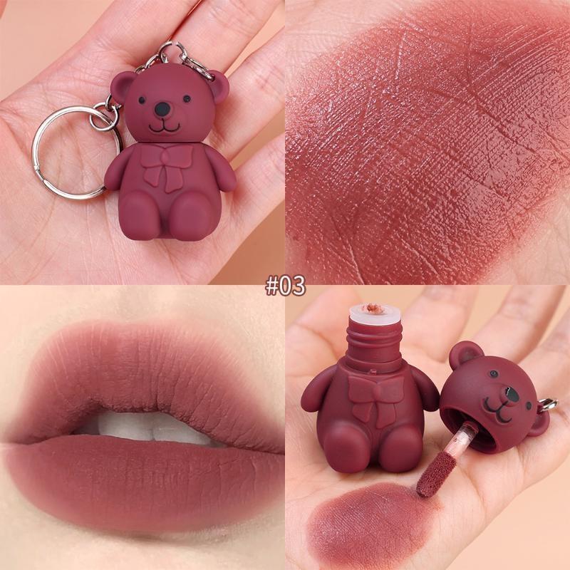 Cute Bear Matte Lipstick Keychain Lipstick Waterproof Lasting Lip Glaze Portable Lip Gloss