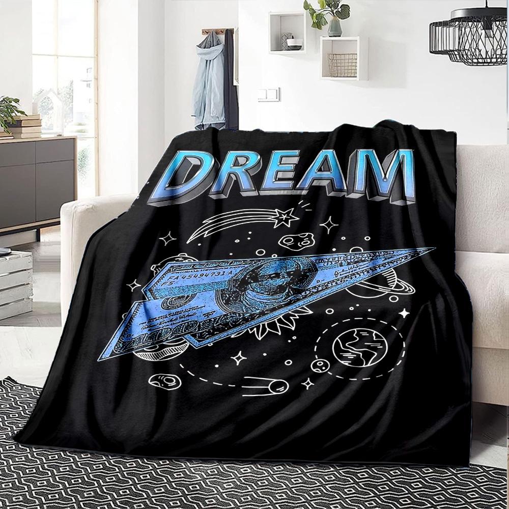 1pc Dream Money Soft Flannel All Season Throw for Home, Office, Outdoor UseDurable Comfort Soft Warm Throw for Home