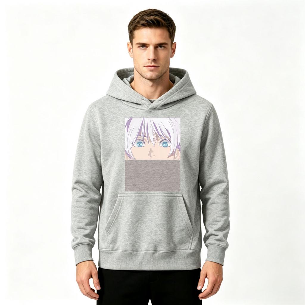 Men Anime Blue Eyes Character Print Pullover Hoodie Casual Long Sleeve Sweatshirt for Daily Wear