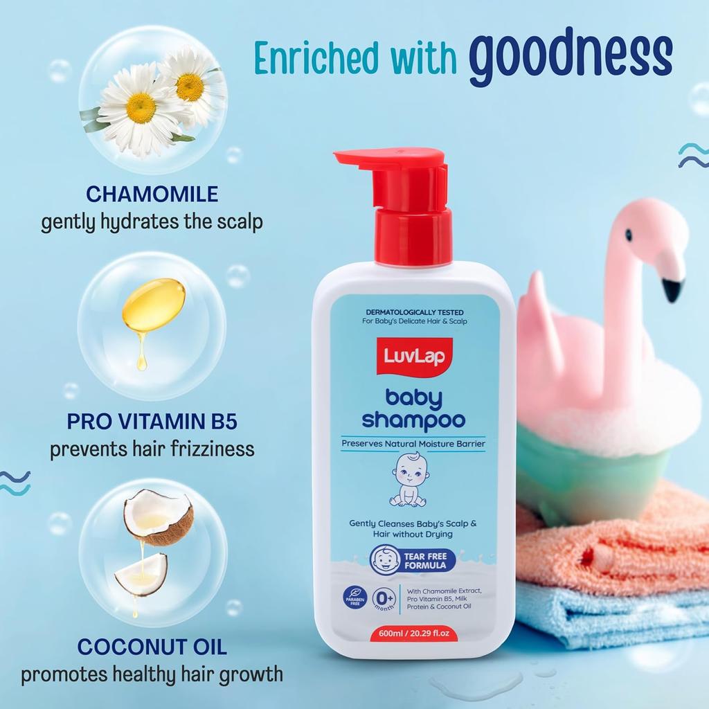 LuvLap Milky Soft Baby Shampoo with Vitamin E, Shea Butter & Milk Protein for Gentle Scalp Cleansing - Pack of 2 X 600 Ml