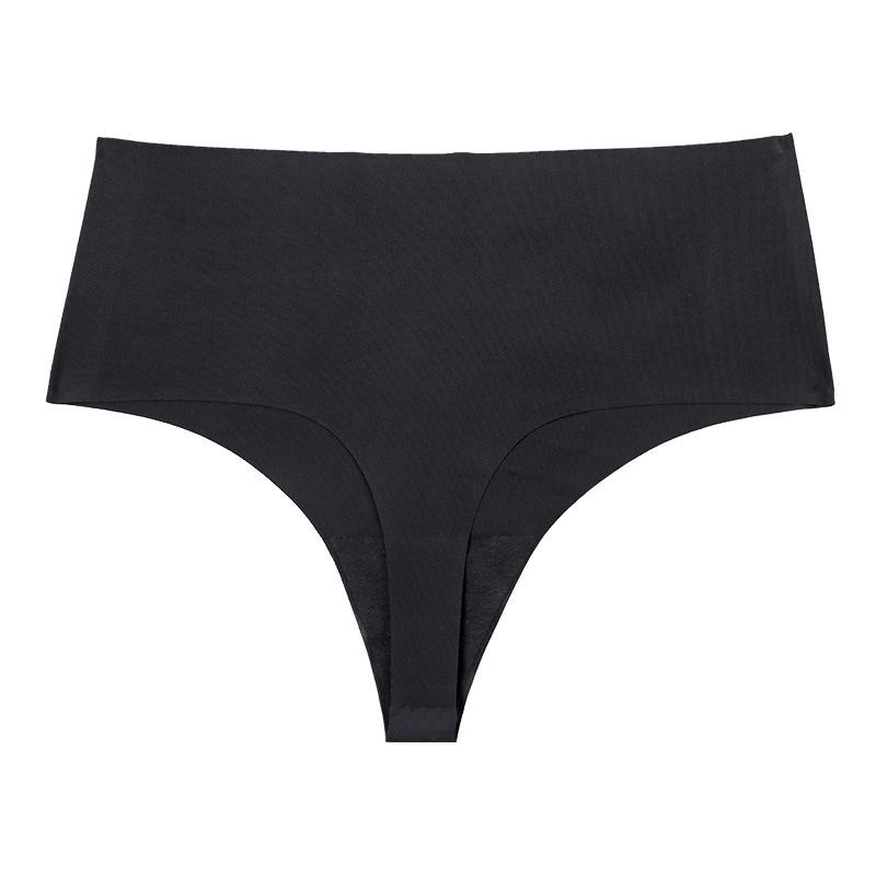 

Foreign trade thong women s seamless invisible quick-drying high-waisted ice silk briefs large size breathable sexy abstinence T-pants XS чёрный