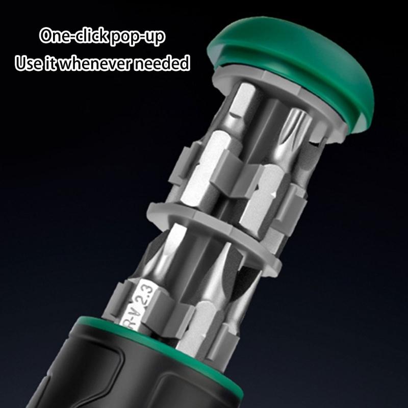 Professional Ratcheting Screwdriver Kit 10 Interchangeable Heads Carbon Steel Construction Ergonomic Grip Design