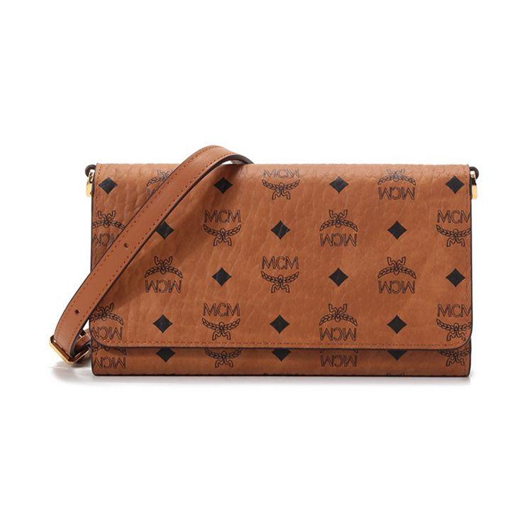 MCM Monogram Leather Phone Crossbody Wallet Women bags Brown Cognac MXEBSVI01CO001