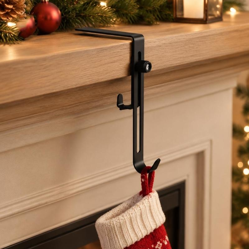 Christmas Stocking Hangers, 10 Pack Metal Mantel Holders with Turn-Screw Clamps for Shelf, Tabletop, and Square-Rail Holiday Displays