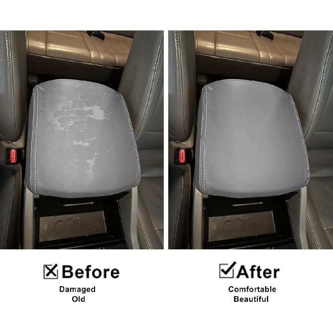 SecosAutoparts Center Console Lid Cover Replacement Leather Armrest Cover Gray Compatible with Honda Pilot 2009 2010 2011 2012 2013 2014 2015,