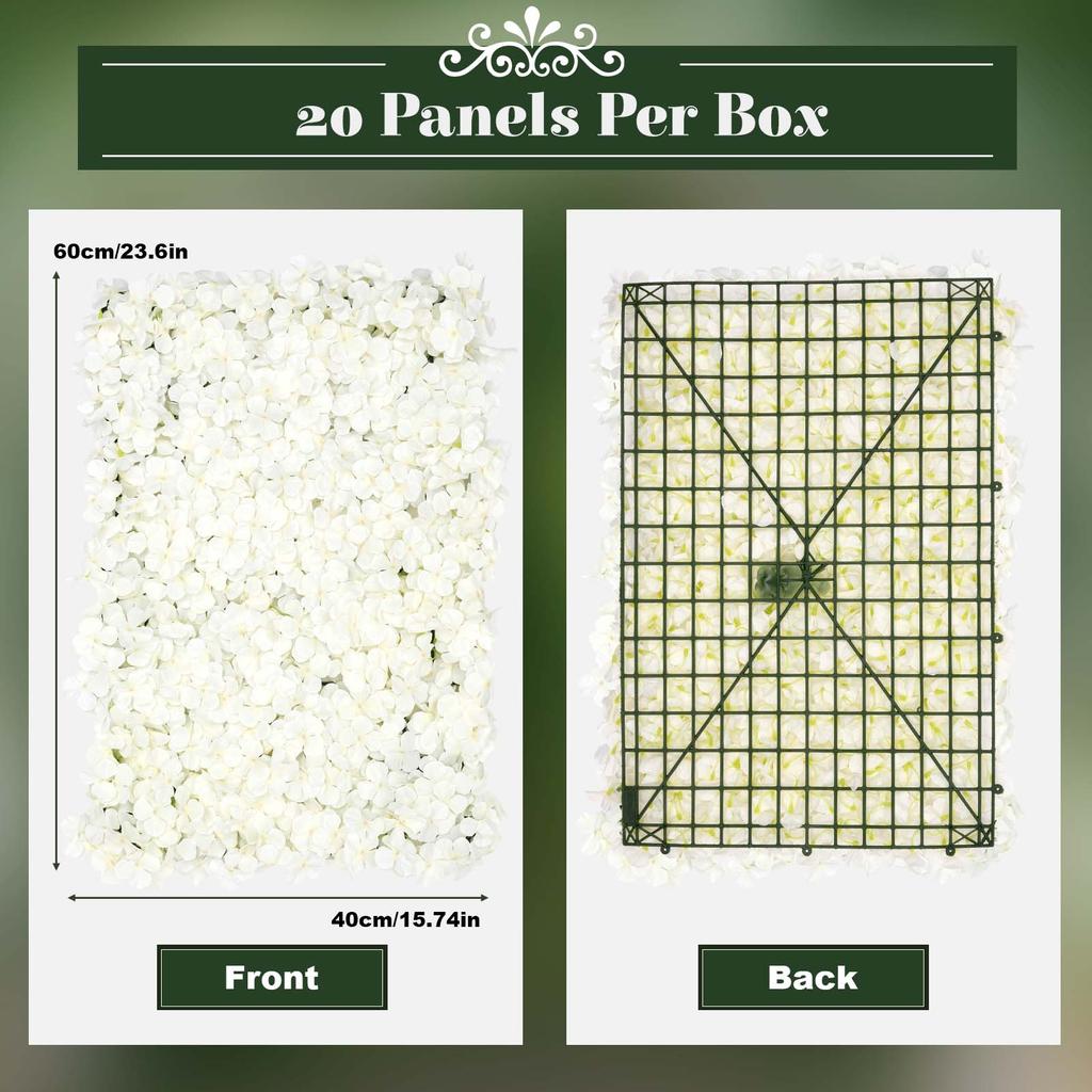 20 Pcs,White Silk Flower Wall Panel, Realistic Artificial Backdrop for Wedding Birthday Party Indoor Outdoor Decoration