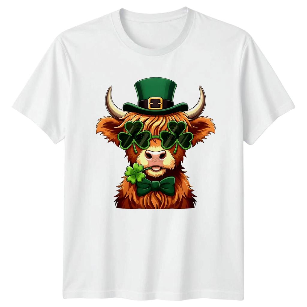 St Patricks Day Highland Cow With Shamrock TShirt Cattle Irish Holiday