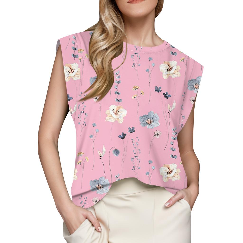 Damen Oberteil mit Flügelärmeln, Sommer, bedruckt, Tanktop, Basic-T-Shirt, lässig, locker