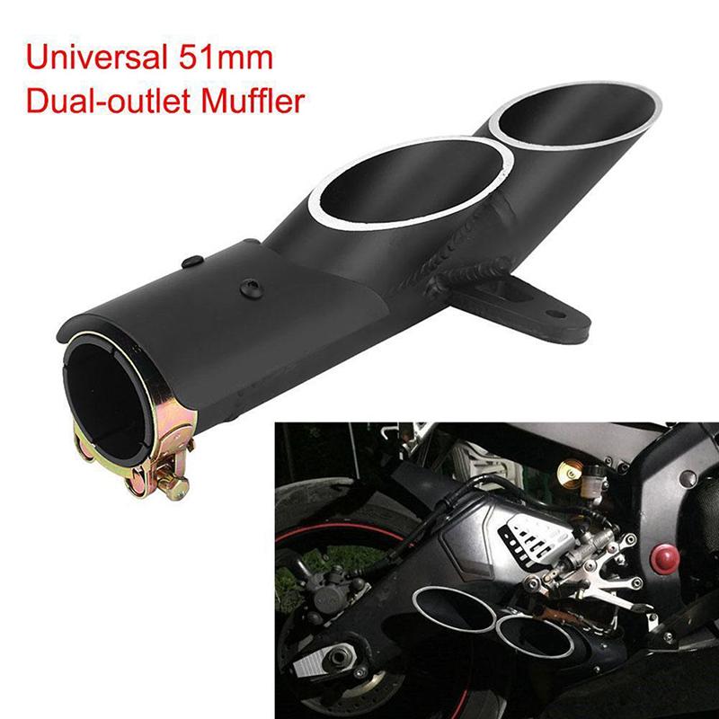Dual Outlet Motorcycle Exhaust Muffler Tail Pipe Slip On 51Mm Universal