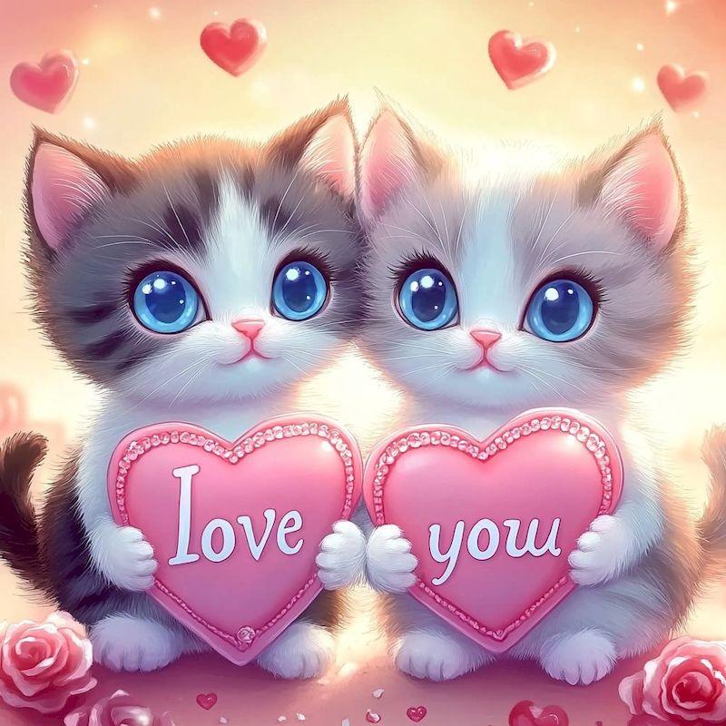 5d DIY Full Square/Round Diamond Painting Animal Cat Rhinestone Pictures Love Complete Kit Art Gift Home Decoration