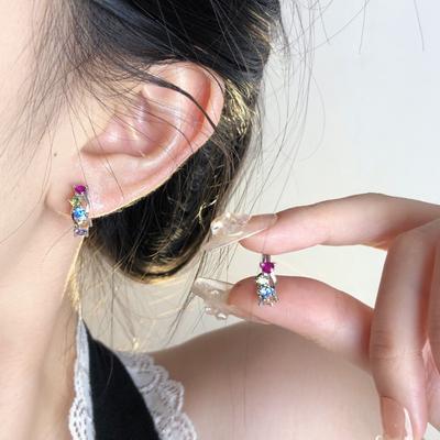 Women Exquisite Small Sweet Cool Color Zircon Geometric Versatile Earrings