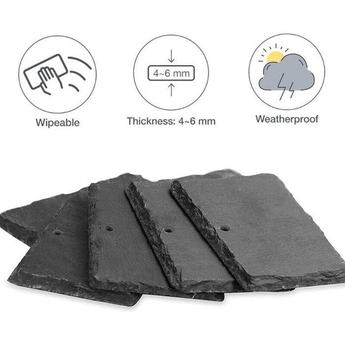 10 x étiquettes en ardoise pour plantes avec piquets métal 40 cm – 10×7 cm, réutilisables et imperméables
