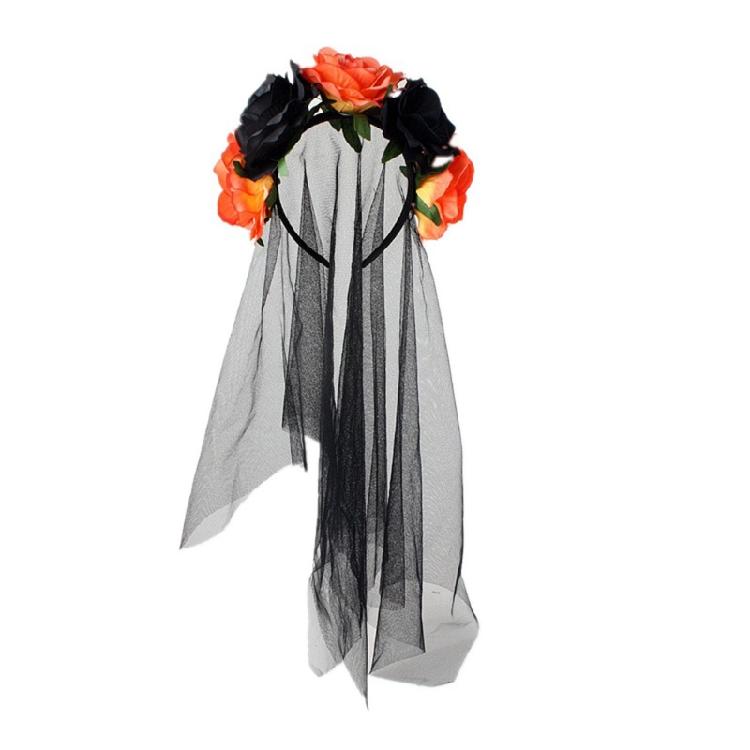 Halloween Floral Veil Headbands Mesh Lace for Women Cosplay Carnival Hair Props