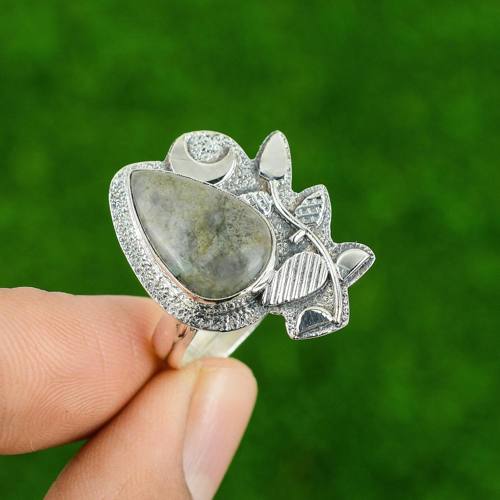 Variscite Gemstone Sterling Silver Promise Cescent Moon Wedding Unique Wife Ring