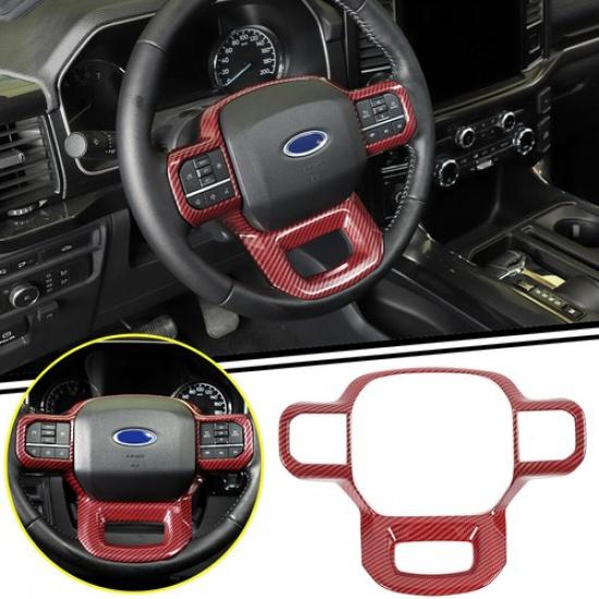 Red Carbon Fiber Steering Wheel Panel Cover Trim Frame For Ford F150 +
