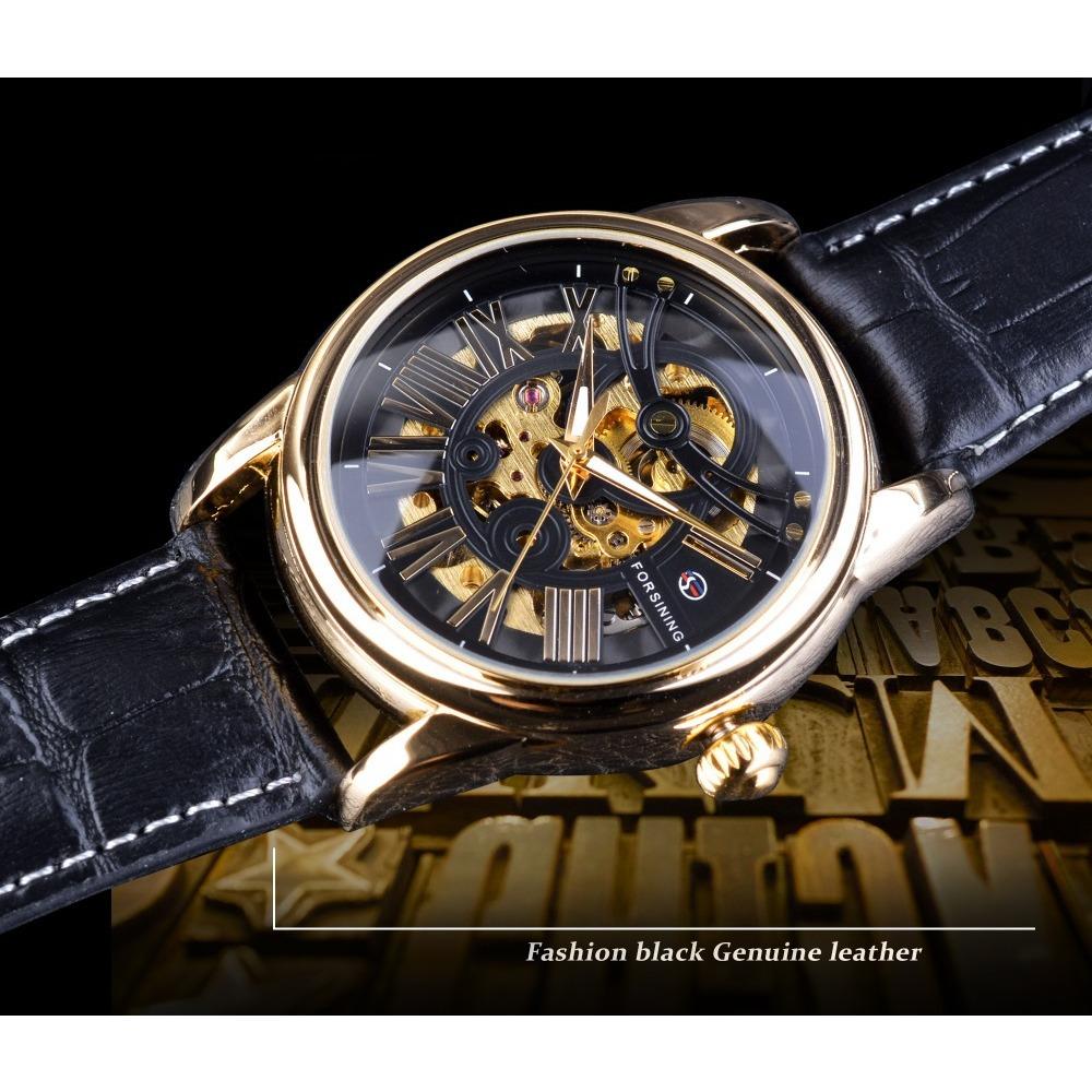 Forsining Montre mécanique automatique pour hommes, mode décontractée, mouvement mécanique creux, GMT1069-2-W