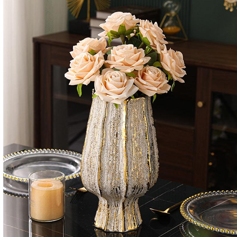 Ceramic Vase Vintage Dry Flowerpot Light Luxury Entrance Decoration TV Cabinet Home Hotel Decor Flower Hydroponic Flower Vase