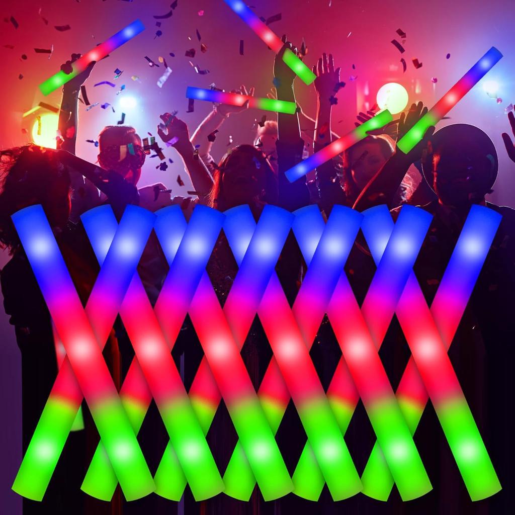 10PCS Sponge Glow Stick Light Up Neon Fluorescent LED Flashing Bar for Event Support and Cheer Night Party Light Stick