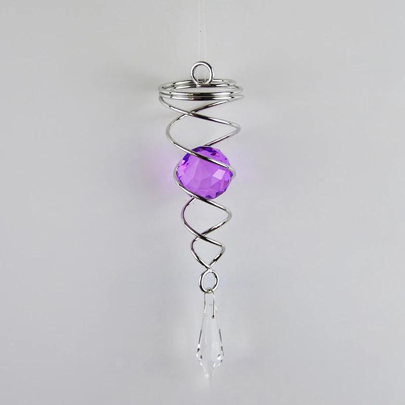 1pc Gazing Ball Spiral Tail Wind Spinner Stabilizer Stainless Steel Round Crystal Sun Catcher Hanging Swivel Hook Garden Decor