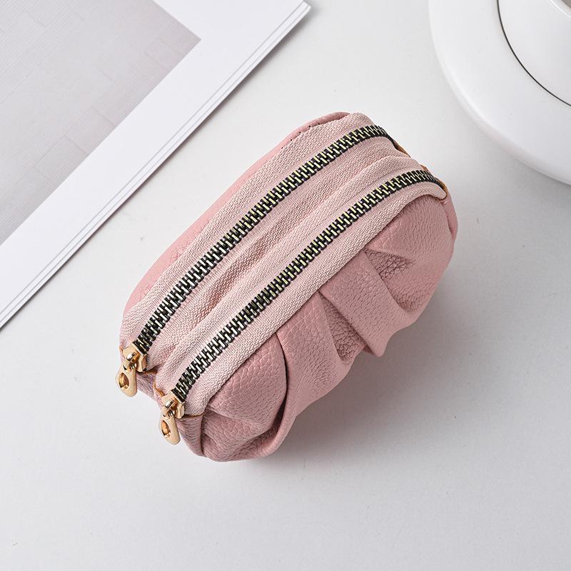Retro Mini Leather Wallet for Women Korean Style Zipper Coin Purse Card Holder Wallet Double-layer Female Small Purse Clutch Bag