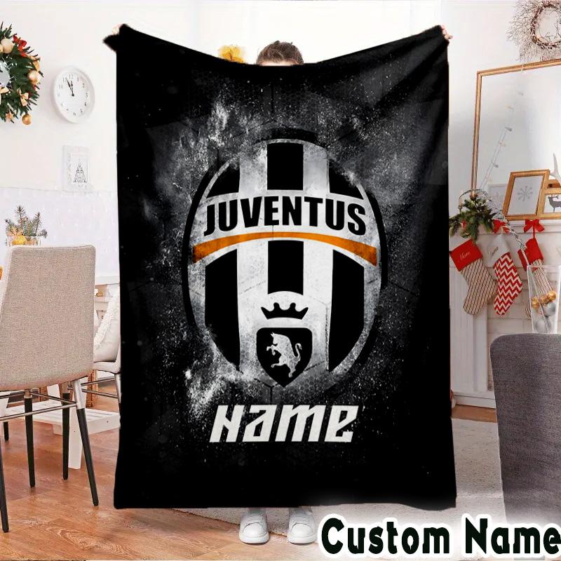 Custom Name Juventus Football Throws Blanket Flannel Blankets for Couch Bed Gifts for Men Women Picnic Blanket Christmas Fan Gifts
