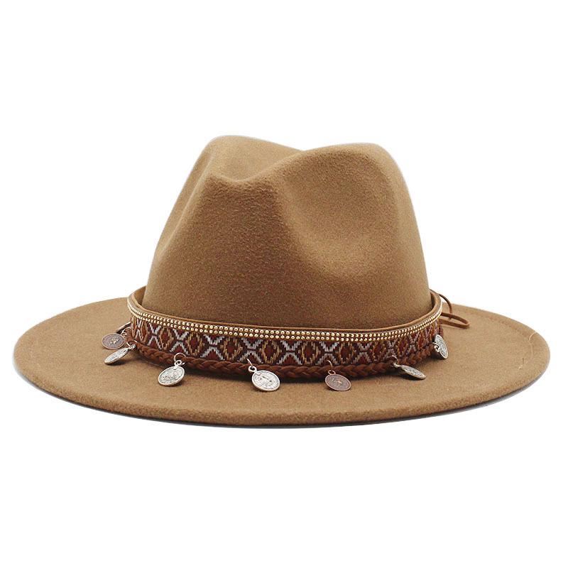 Woolen Jazz Minority Style Top Hat Women'S Retro Flat-Brimmed Big Eaves Hat